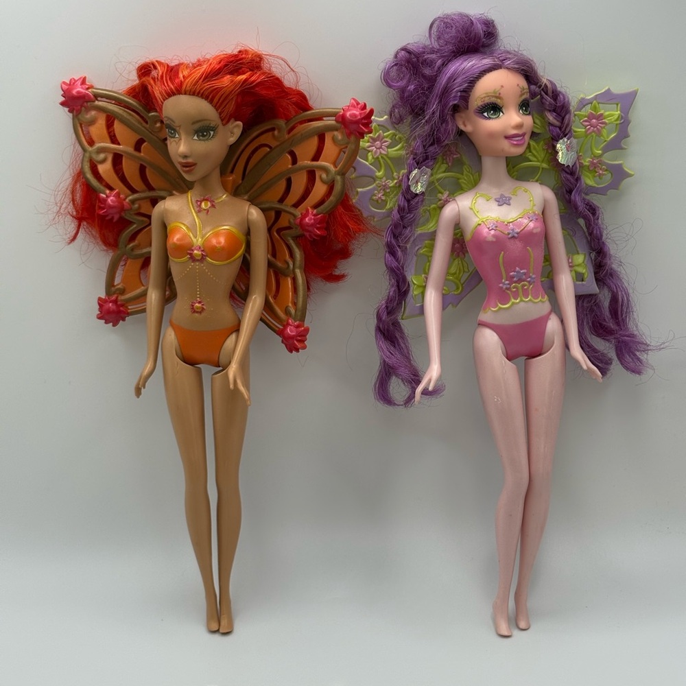 Lot Of 2 Mattel 2006 Barbie Fairytopia Dolls Glee Sunburst Magic Of The Rainbow